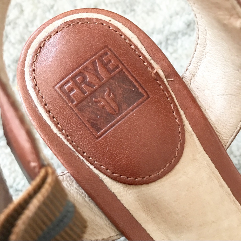 Frye Leather Cognac  Wedge Platform Sandals - Picture 5 of 5